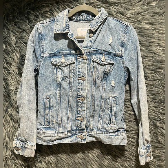 Women’s Old Navy Distressed Jean Jacket - Size XS | Color: Medium Wash - Picture 2 of 5